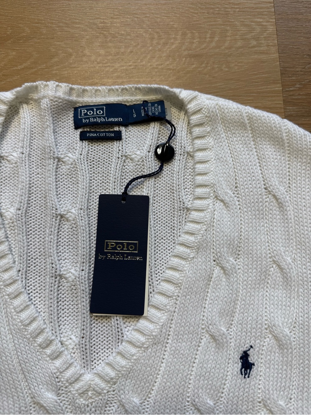 Ralph Lauren Cream Cable-Knit V-Neck Sweater - Picture 6 of 16